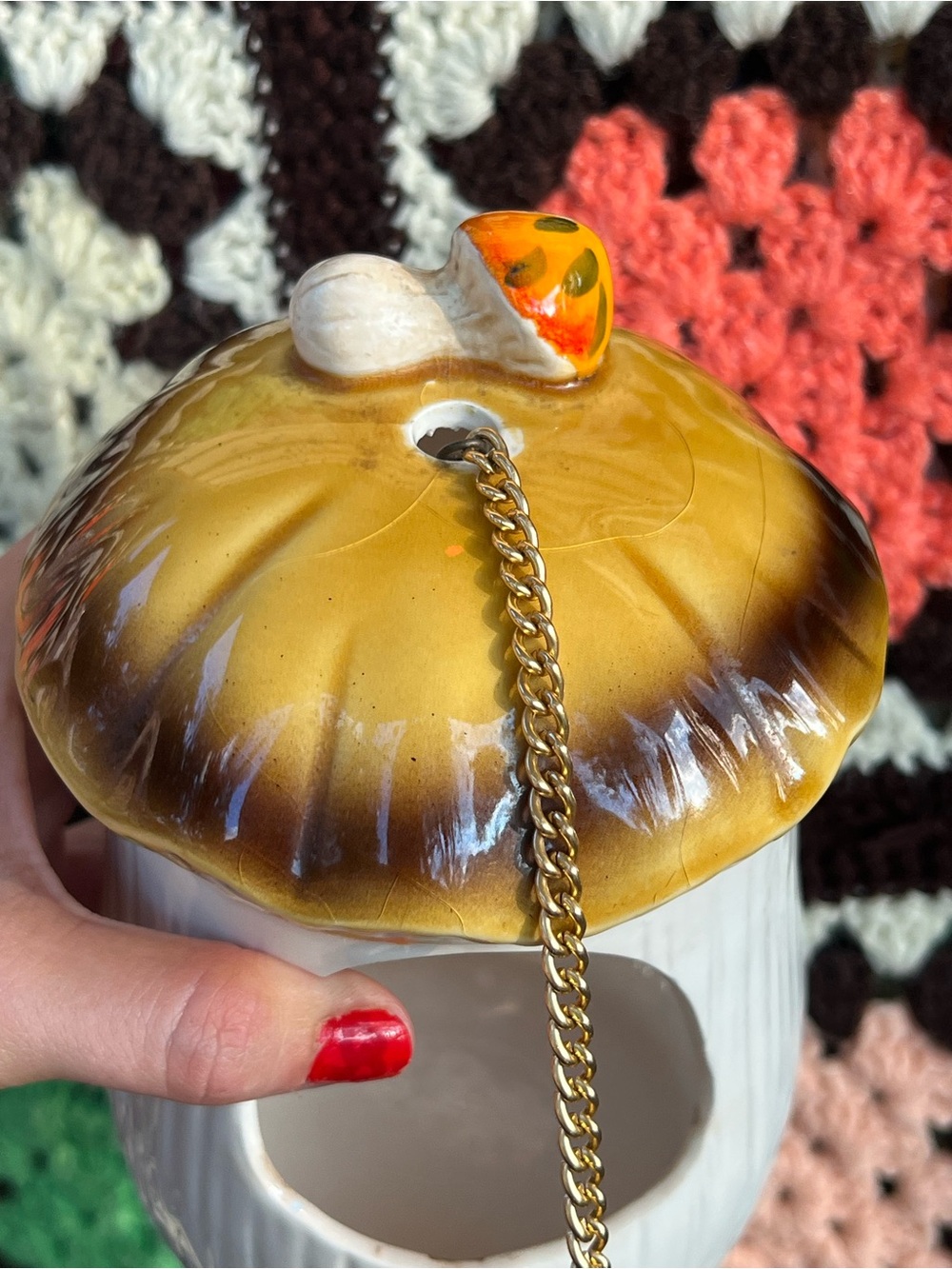 RARE Vintage Sears Roebuck 1976 Japan Ceramic Mushroom Hanging Planter - Picture 4 of 11